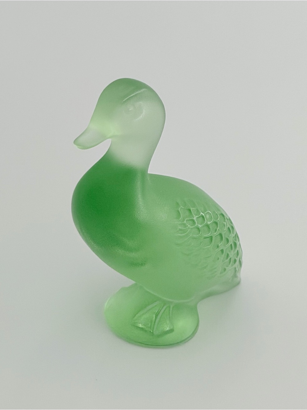 NWOT Vintage Lalique France Green Frosted Crystal "Happy Duck" Figurine - MINT